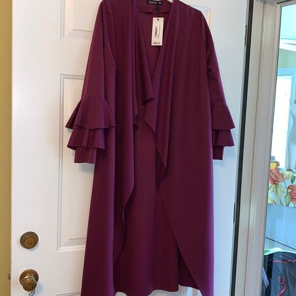 Purple ruffle sleeve kimono duster MISSING BELT - Picture 1 of 8